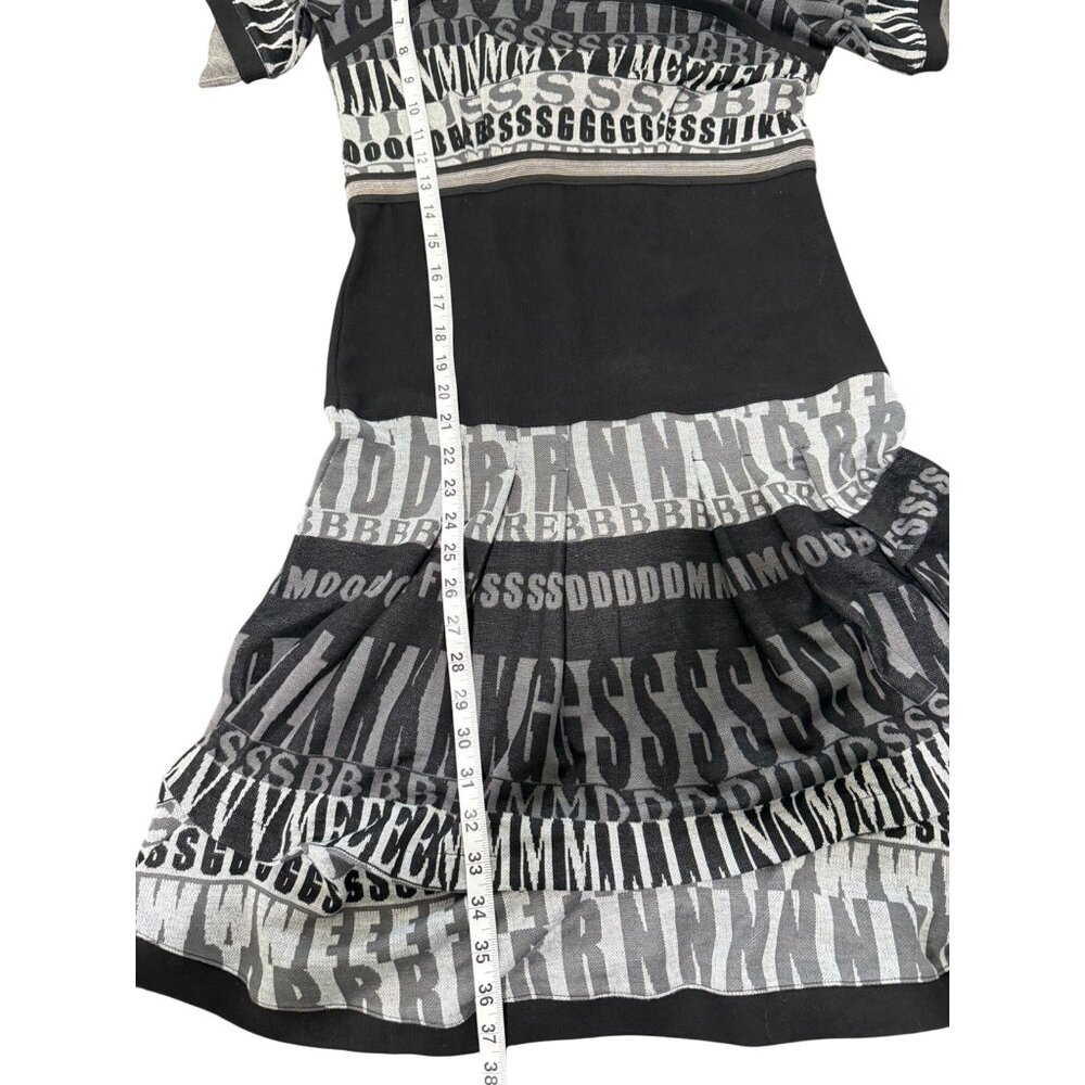 Elena Wang Womens M Sweater Dress Suspenders Text Print Black Gray Long Sleeve - Picture 5 of 6
